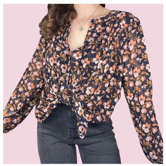 LOFT Floral Long Sleeve Button Down Blouse Size XSP - Picture 1 of 8